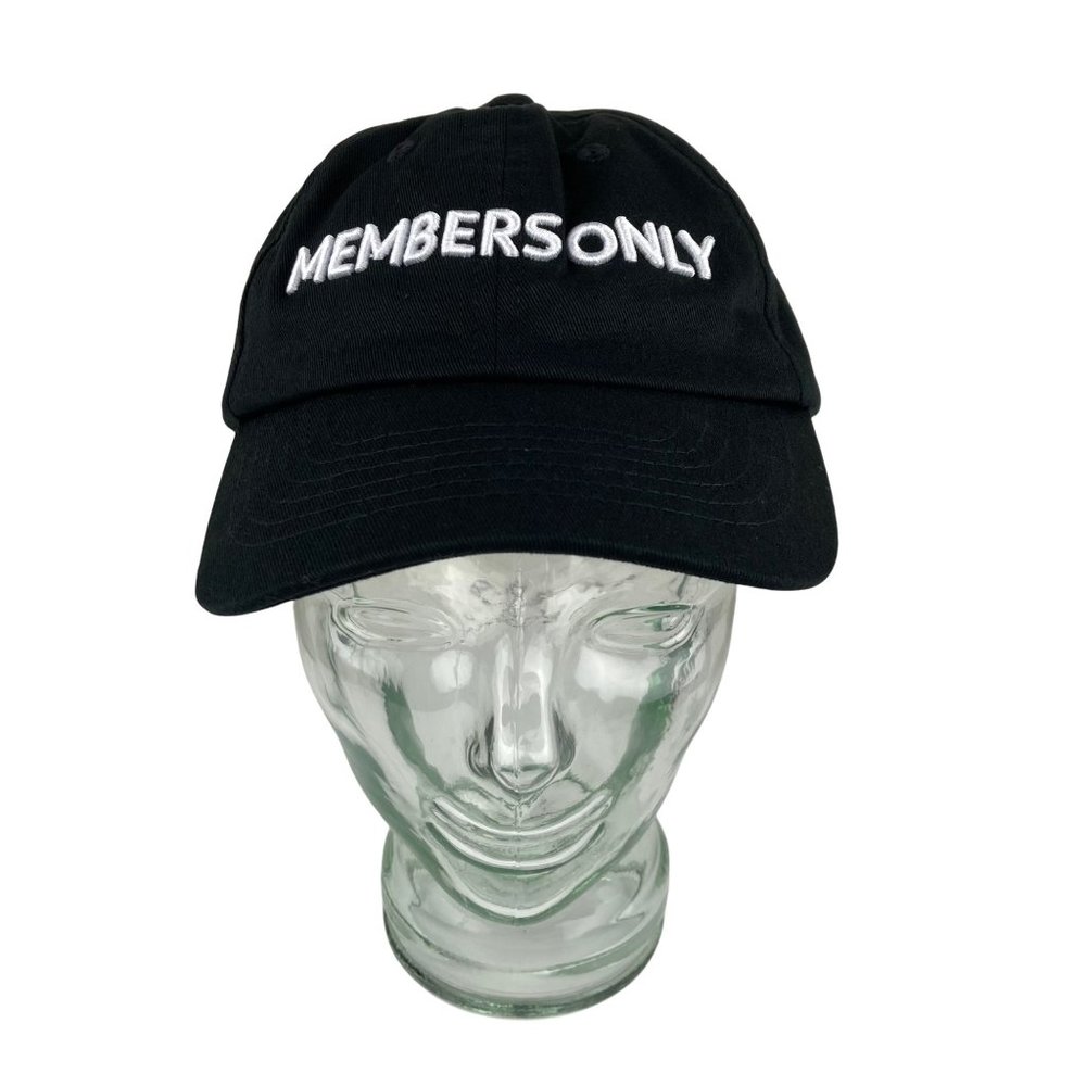 Member's Only Embroidered Script Solid Black Strapback Baseball Cap BNWT